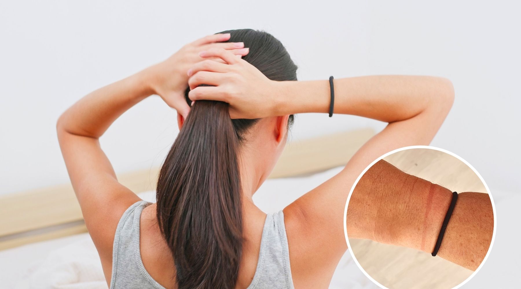 Lady with tight hair tie on her wrist