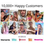 Collage of happy hair tie bangle customers with text '10000+ Happy Customers' and media outlets logos below