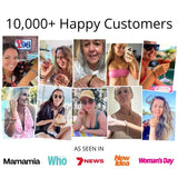 Collage of happy hair tie bangle customers with text '10000+ Happy Customers' and media outlets logos below