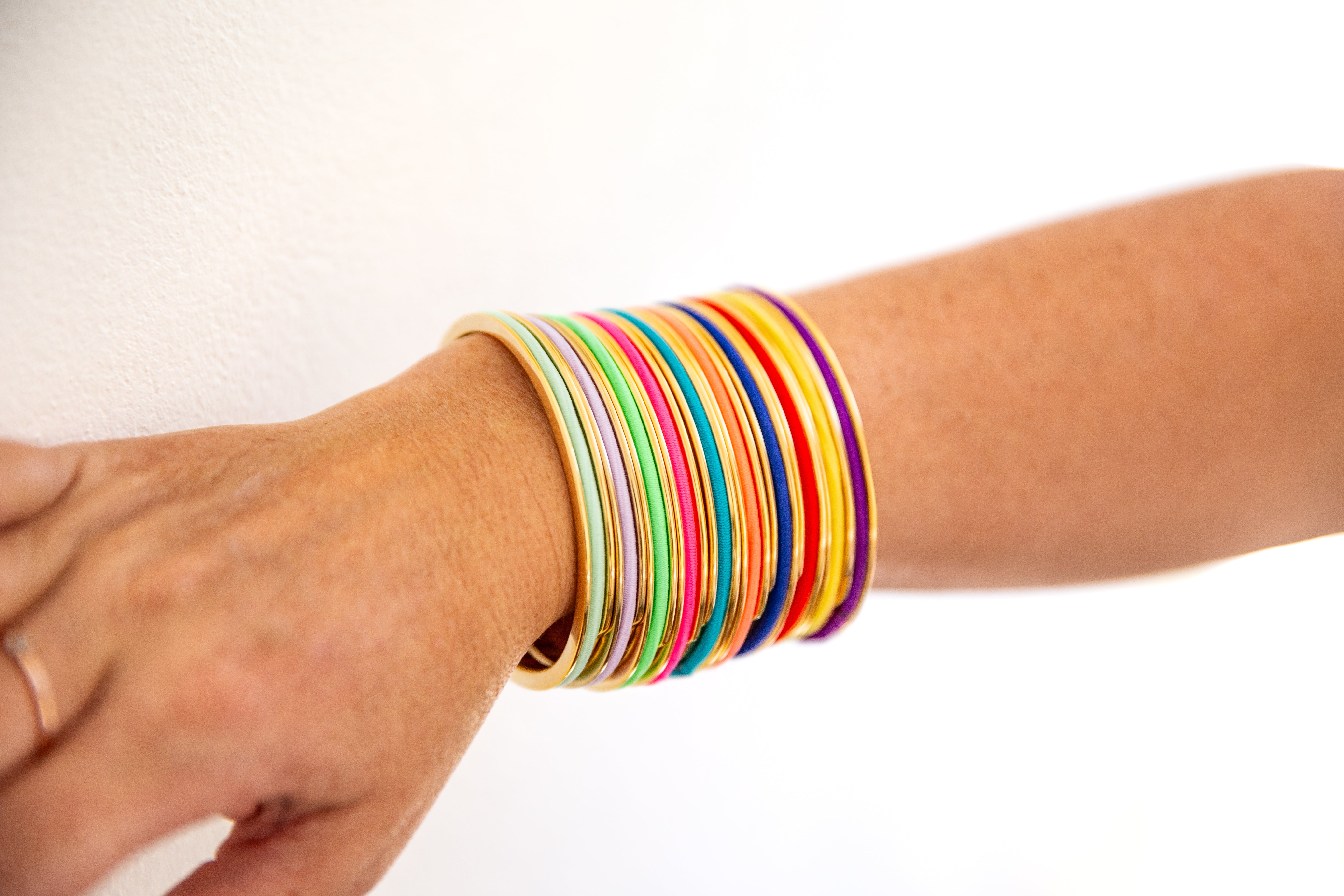 Gypsea Loop Hair Tie Bangle stack - what colours will you choose? Mix and match each day