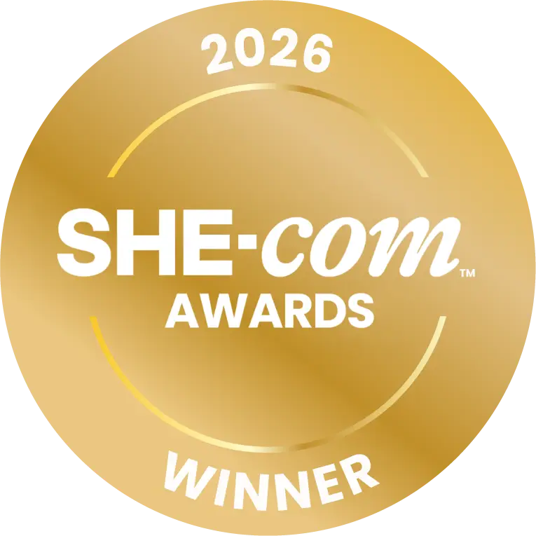 Gold award badge for 2026 SHE-COM Awards Winner 'BEST JEWELLERY PIECE - GYPSEA LOOP'