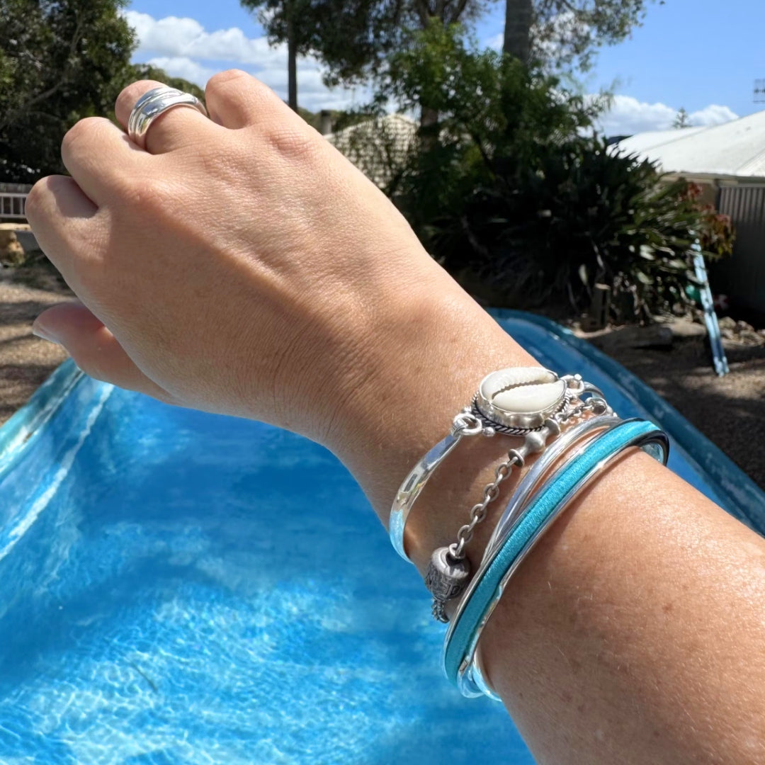 Blue Hair tie in Silver Gypsea Loop Hair Tie  Bangle