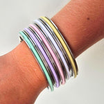 Pastel ties on Gypsea Loop hair tie bangle - silver